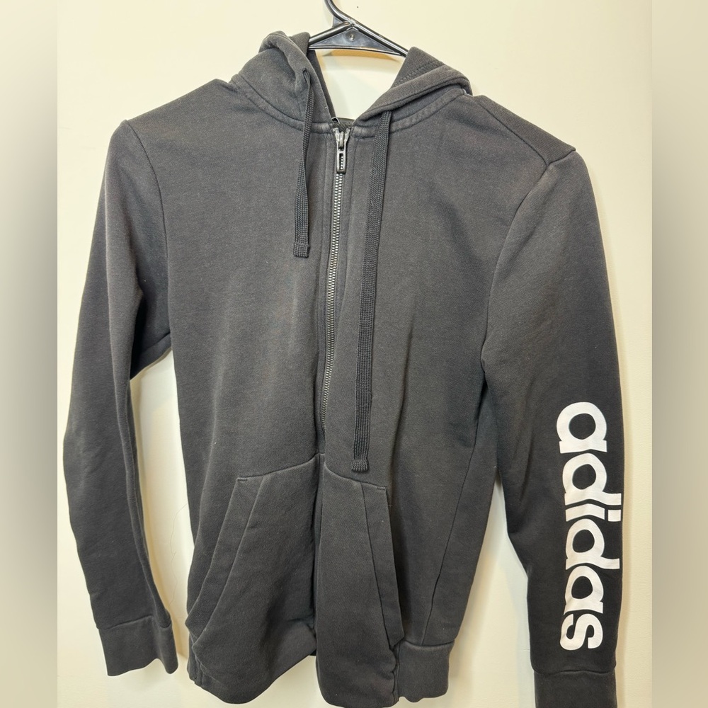 Adidas Black Full-Zip Hooded Jacket – woman’s Size Small